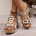thumbnail image 2 of Rokment Womens Orthopedic Wedges Dressy Sandals 2026 Summer Fashion Casual Geometric Leather Open Toe Arch Support Platform Dress Slip on Comfortable Chunky Heeled Walking Slides White Size 6, 2 of 7