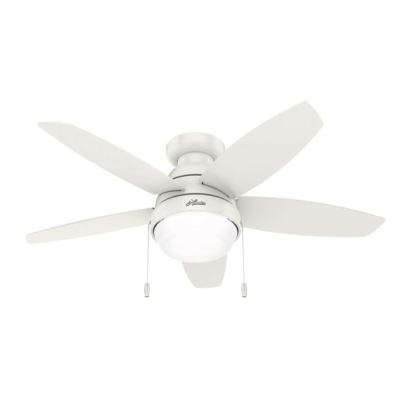 Restored Hunter Fan 44 inch Low Profile Fresh White Finish Indoor/Outdoor Ceiling Fan with LED Light Kit and Pull Chain (Refurbished)