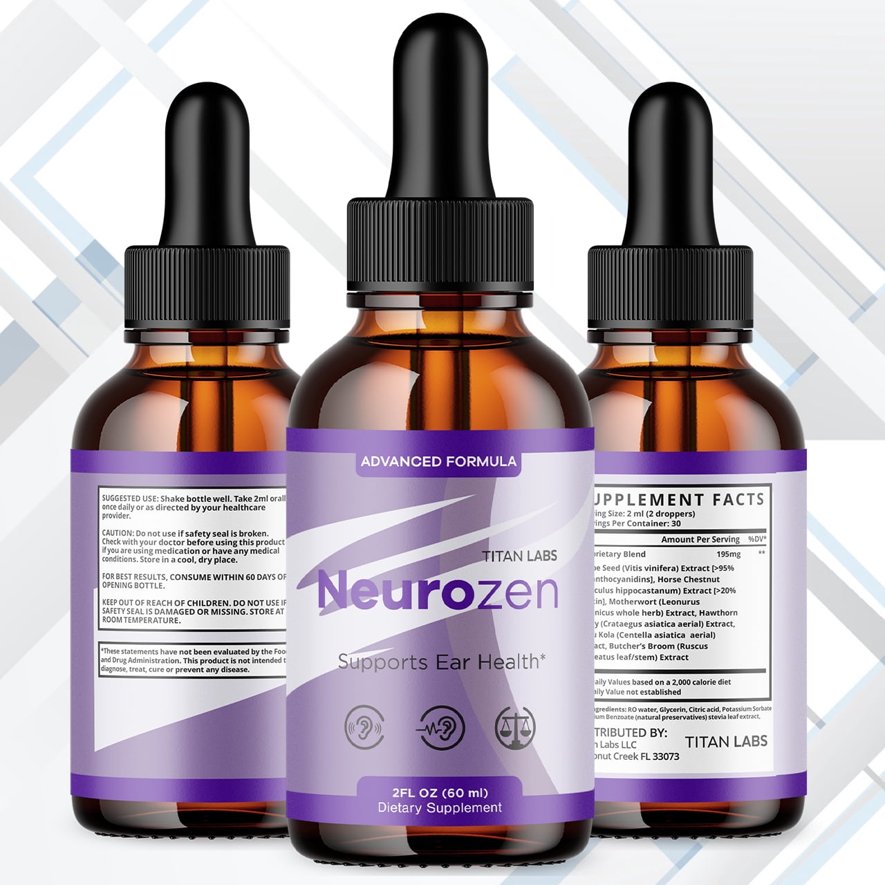 Neurozen Advanced Formula Ear Health Support Drops Hearing Supplement Neuro Zen Vitamins Taken Daily 1 Month Supply 30 Servings