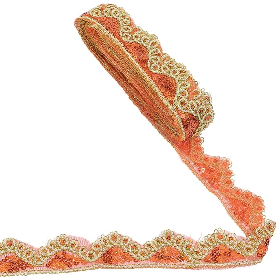 Sparkle Polyester Lace Ribbon Flower Edge Lace Trimming with Paillette Clothing Accessories Dark Orange 1-3/4 inch(43.5mm)