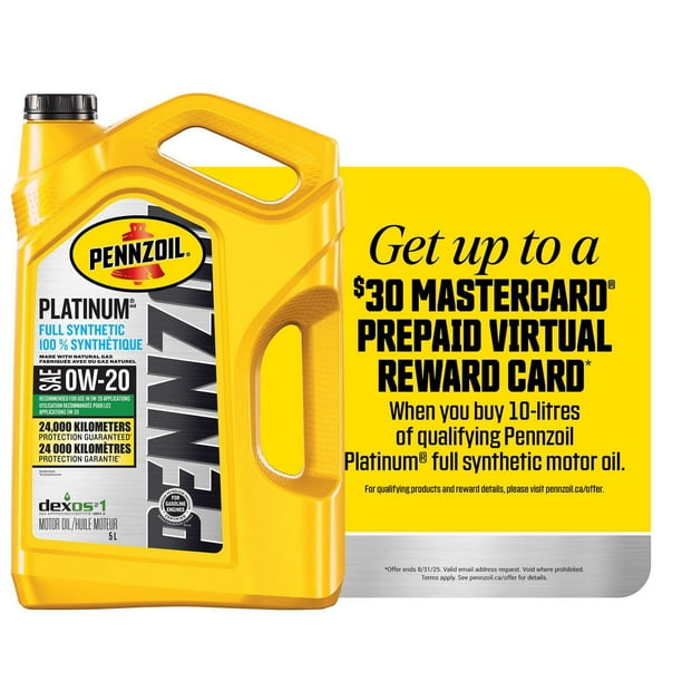 Pennzoil Platinum Synthetic 0W20 Motor Oil 5L - Walmart.ca
