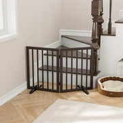 Smart FENDEE Bamboo Dog Gates for Doorways Freestanding Pet Gate, 2 Support Feet, 24H, Brown