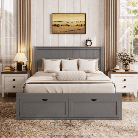 Full Size Bed Frame with Storage, UHOMEPRO Full Bed with Headboard and Under-Bed Storage Drawers, Easy Assembly Sturdy Platform Bed Frame, Space Saving, No Box Spring Needed