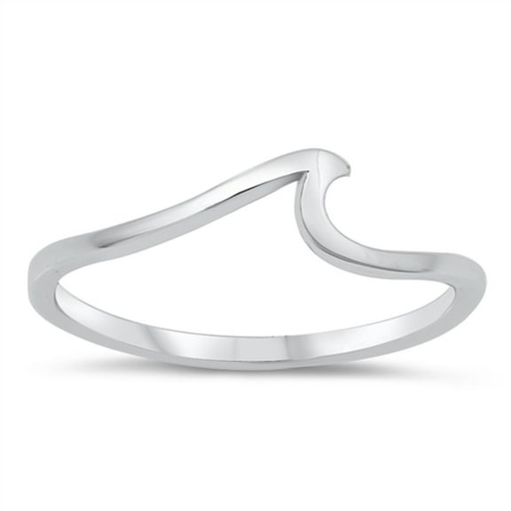 Rhodium Plated Sterling Silver Snall Wave Band Ring Size 10