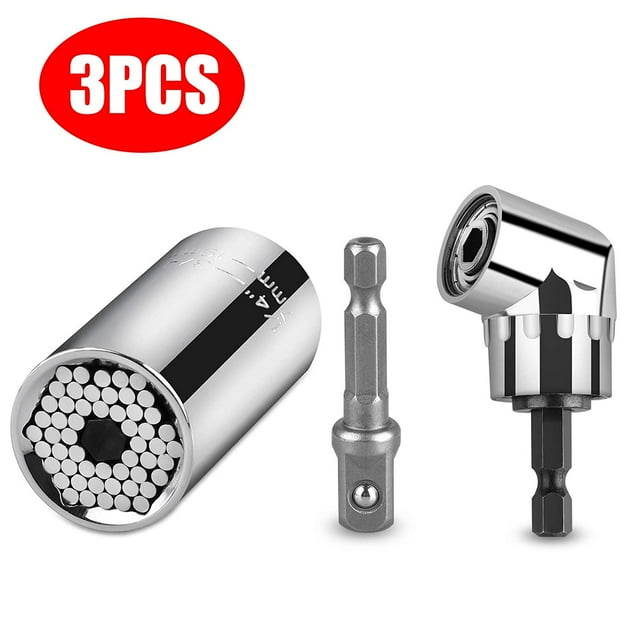 7mm-19mm Universal Socket Grip Ratchet Wrench Power Drill Adapter & 105 Degree Right Angle Driver Extension Power Screwdriver Drill Bit Attachment, Repair Tool Gifts for Dad Men Fathers Day