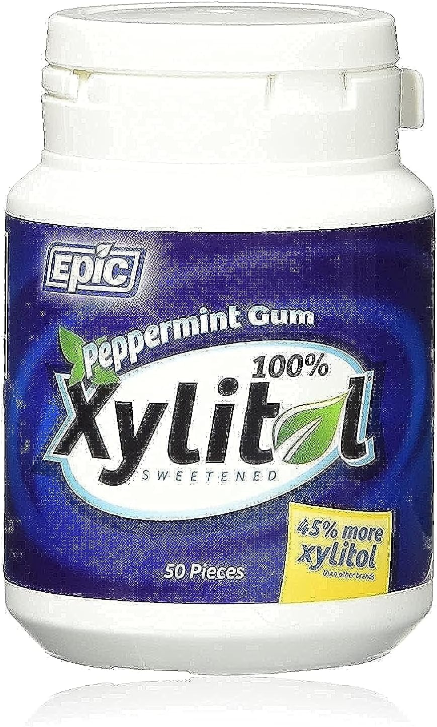 Epic Dental Xylitol Sweetened Peppermint Gum Gluten Free 50 ct, Pack of 4