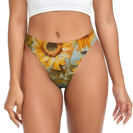 Rateoe Sunflower Field Art Pattern Seamless Women Underwear Thongs No Show Ladies Thong No Line Breathable Comfortable Panties Undies for Women-X-Large
