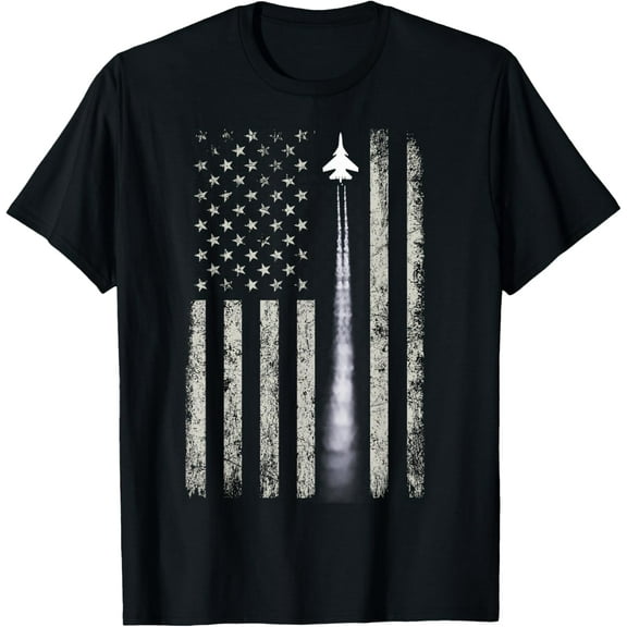 Patriotic AMERICAN FLAG Airplane Enthusiast Pilot Gift Men T-ShirtMen and women, Black T-shirt, size: Extra large