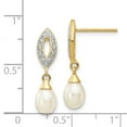 thumbnail image 3 of Auriga Fine Jewelry 14K Yellow Gold Pearl and .012ct Diamond Teardrop Dangle Earrings for Women (L- 22mm, W- 6mm), 3 of 5