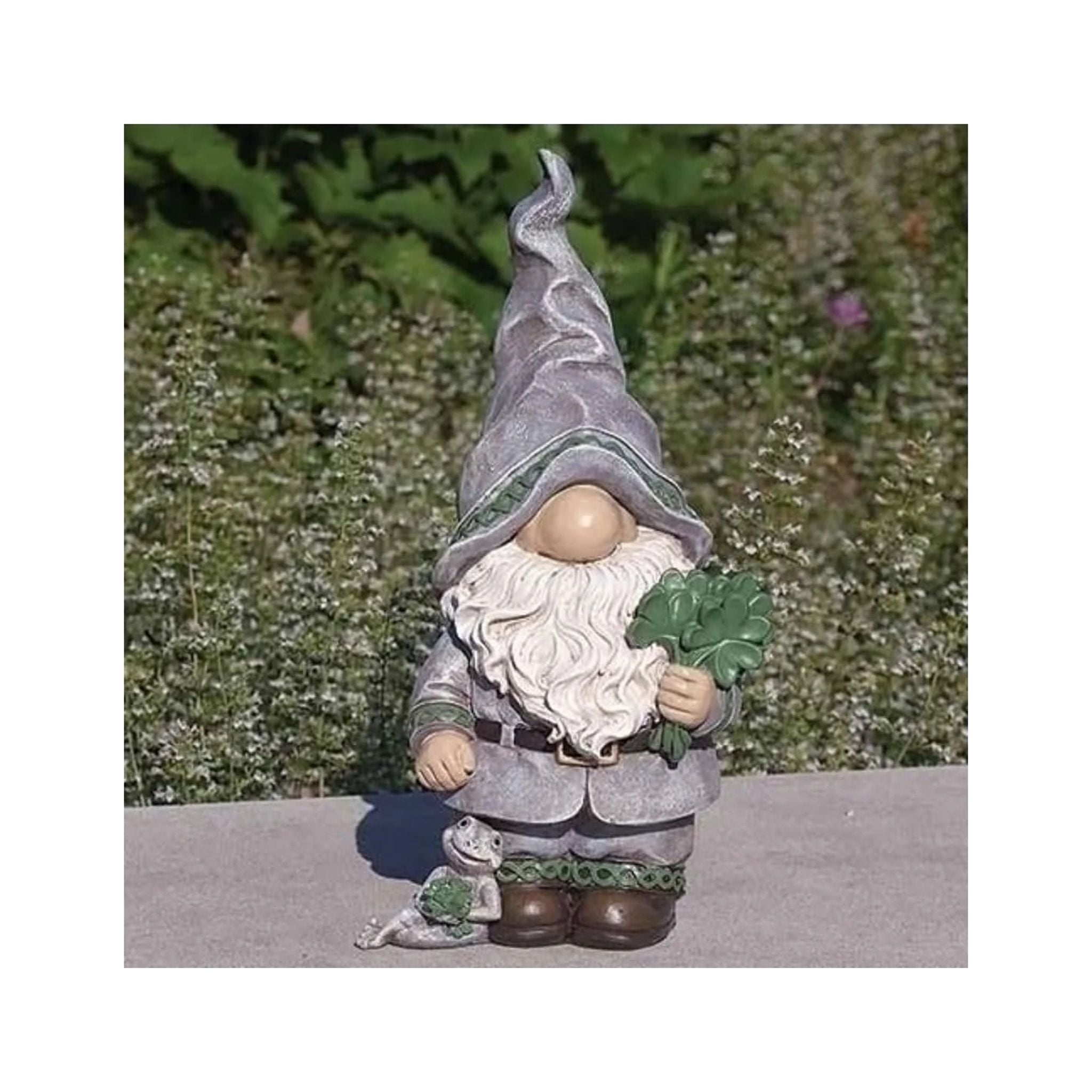 Roman 14 Standing Irish Gnome with Shamrock Outdoor Garden Statue