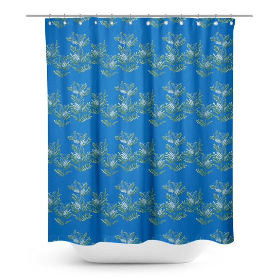 S4Sassy Blue Mimosa Pudica Leaves Waterproof Bathroom Shower Curtain With Roller Rings Hook-60 x 75 Inch