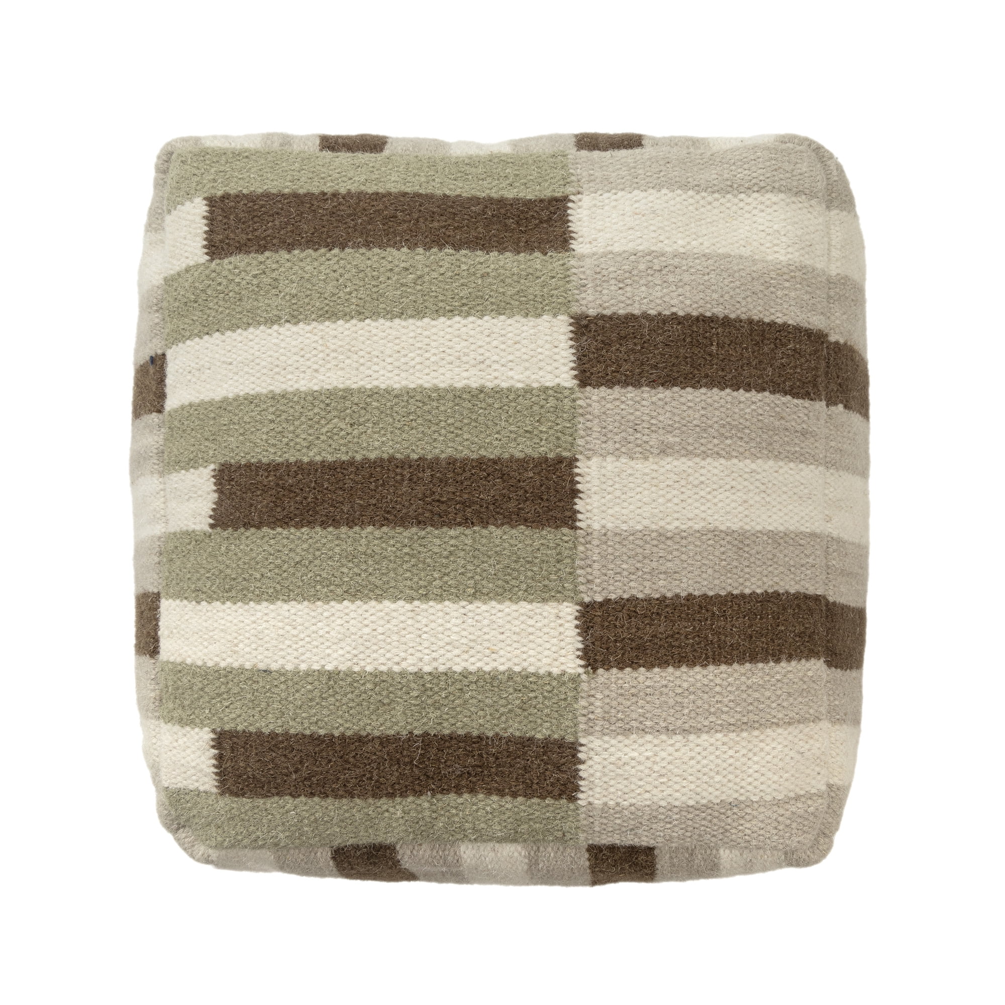 Ox Bay Cairo Ivory/Brown Color Block Striped Medium Square Indoor Pouf Ottoman, 18" H x 18" W