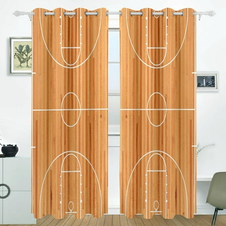 POPCreation Basketball Court Floor Plan On Parquet Background Window Curtain Blackout Curtains Darkening Thermal Blind Curtain for Bedroom Living Room,2 Panel (52Wx84L (Best Home Floor Plans)