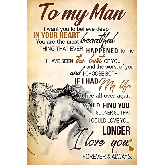Kna Prints - Horse To My Man I Love You Forever & Always Wall Art Unframed Prints For Home Or Office, Perfect Gift For Everyone, UNFRAMED-8x12