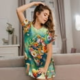 thumbnail image 3 of Fuzoiu Colorful World Map Print Women Nightgowns, Soft Comfy Lightweight Short Sleeves Sleepwear,Crew Neck Loungewear, 3 of 6
