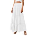 thumbnail image 6 of Girls Skirt Solid Boho Casual Tiered High Waist A Line Flowy Long Skirt - Elastic Waist Maxi Skirt Ruffle Long Skirt with Drawstring Casual Skirt - Summer Swing Ankle Length Skirts White S, 6 of 9