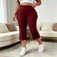 thumbnail image 6 of Women's Plus Size Elastic High Waist Capris with Pockets, Soft Stretchy Yoga Pants for Women, Casual Sports Athletic Lounge Workout for Women | VerBelle,Wine L, 6 of 8
