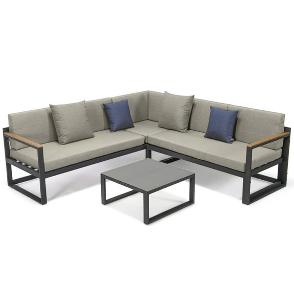 Outdoor Sectional Sofa Set with Coffee Table & Adjustable Headrests - Patio Furniture