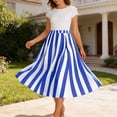 thumbnail image 5 of Miluxas Womens Summer Striped Maxi Skirts A-Line Elastic Waist Flowy Skirt Beach Vacation Outfits Blue XXL(XXL), 5 of 6