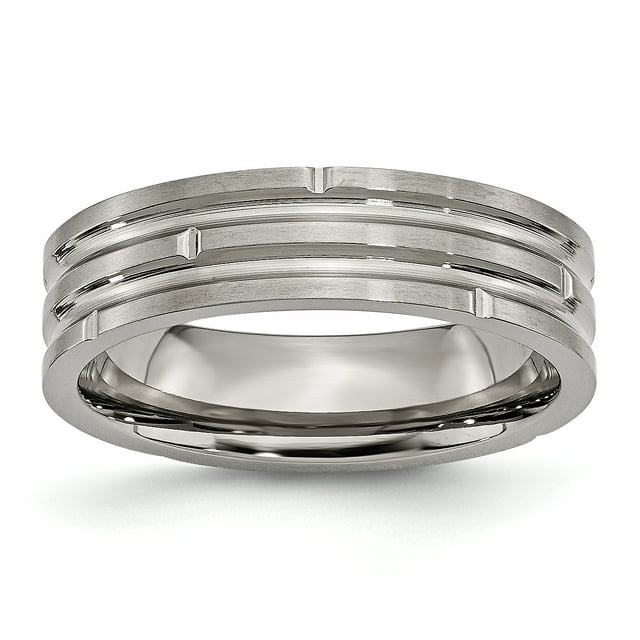Titanium Grooved 6mm Polished and Satin Band Ring 7.5 Size