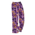 thumbnail image 5 of Watercolor Spiderweb Halloween Pajama Pants for Women, Fuzzy Lounge Bottoms with Pumpkin & Ghost Print, Soft Elastic Waist Flannel Sleep Trousers, 1 Pair Yellow XXXL, 5 of 6