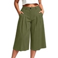 thumbnail image 3 of Women's Plus Size Solid Color Elastic Waist Cropped Pants, Pleated Loose Capri Trousers with Pockets, Relaxed Casual Four Season Bottoms for Daily Shopping | TruHer,Army Green L, 3 of 8