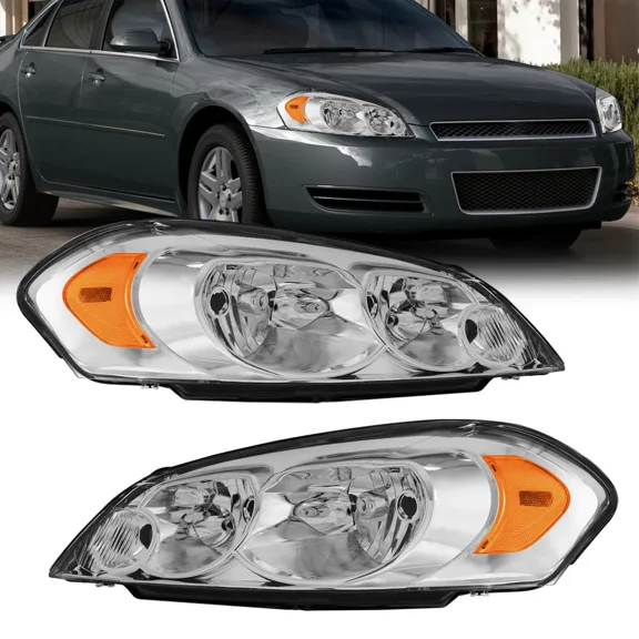 MOSTPLUS Pair Chrome Headlights Assembly for 2006-13 Chevrolet Impala 2006-07 Monte Carlo