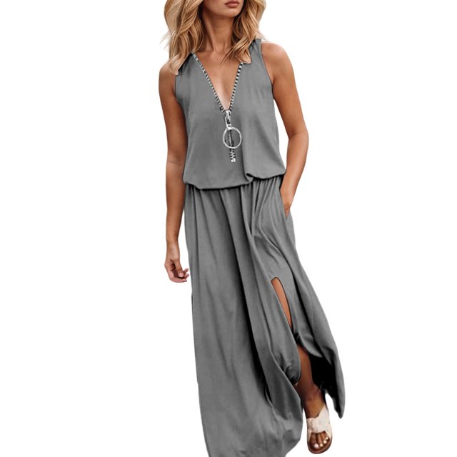 Wdgfv Robes d'Été pour Femmes Col en V Haut à Fermeture Éclair pour Femmes Design Dégradé Usage Quotidien Blouse Confortable avec Sandales