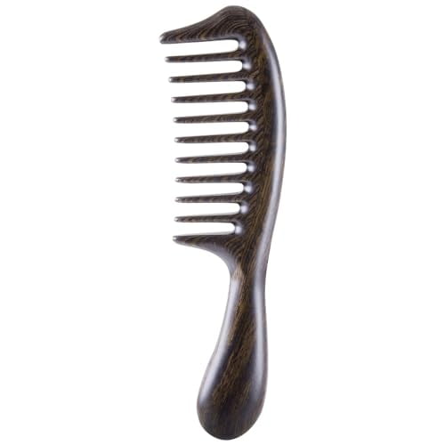 Wide Tooth Hair Comb Black Sandalwood Detangler Comb for Curly Hair