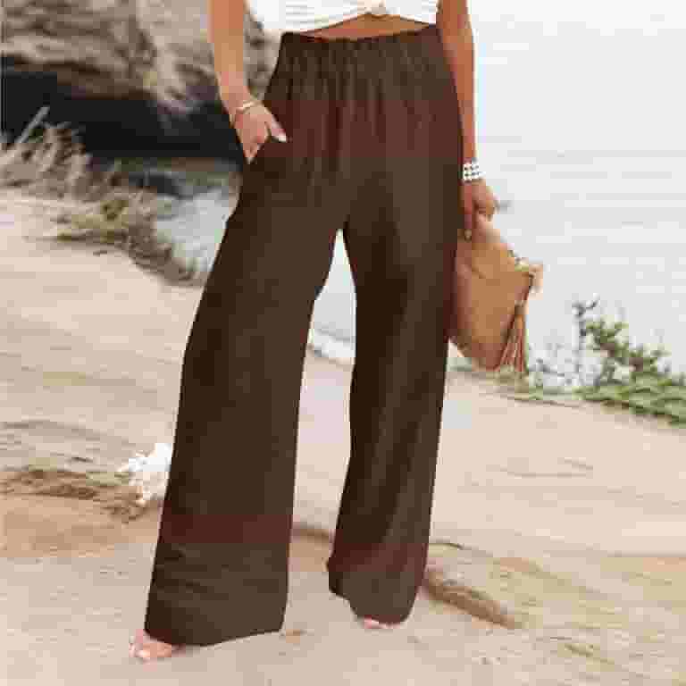 【BAON】Oel Cotton Wide Pants QUYUON Wide Leg Linen Pants for Women Summer High Waisted