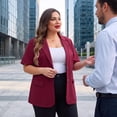 thumbnail image 3 of Agnes Orinda Women's Plus Size Blazers Casual Short Sleeve Notched Lapel Wear-to-Work Blazer Suit Jacket 3X Burgundy, 3 of 8