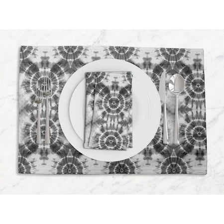 

S4Sassy Gray Bandhani Tie-Dye Washable Printed Dining Reversible Tablemats With Napkins Set
