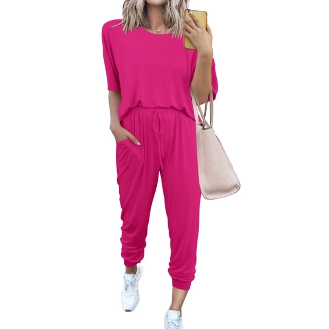Conjunto Deportivo PRETTYGARDEN 2025 de Dos Piezas para Mujer, Color Rojo Rosado, Talla S