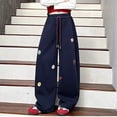 thumbnail image 2 of CPNG Girls Sweet Drawstring Sweatpants Flower Embroidered Loose Straight Wide Leg Sweat Pants Elastic High Waist Baggy Joggers, 2 of 8