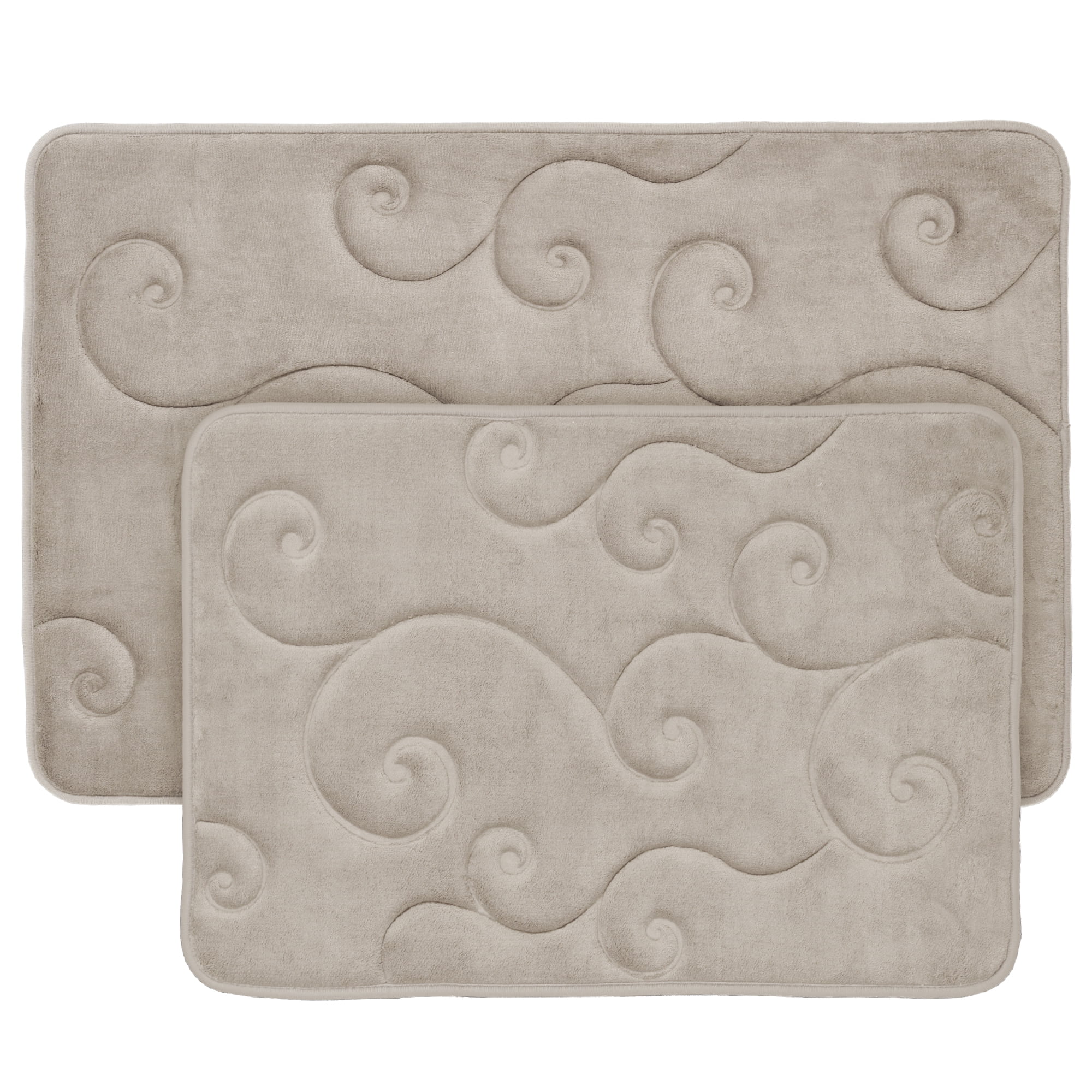 2 pc Memory Foam Bath Mat Set by Lavish Home - Coral Fleece Embossed Pattern - Taupe