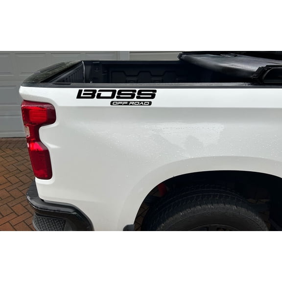 Chevy Silverado Matte Black BOSS OFF ROAD Bedside Decals 2019-2026 Set of 2