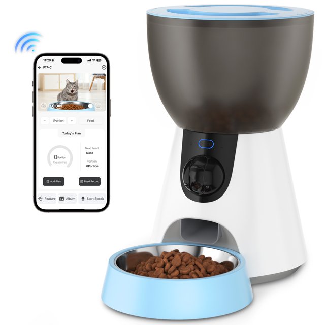 OWNPETS Automatic Cat Feeder with Camera, 2.4G & 5G WiFi, 1304P HD Video with Night Vision, Voice Dialogue Function