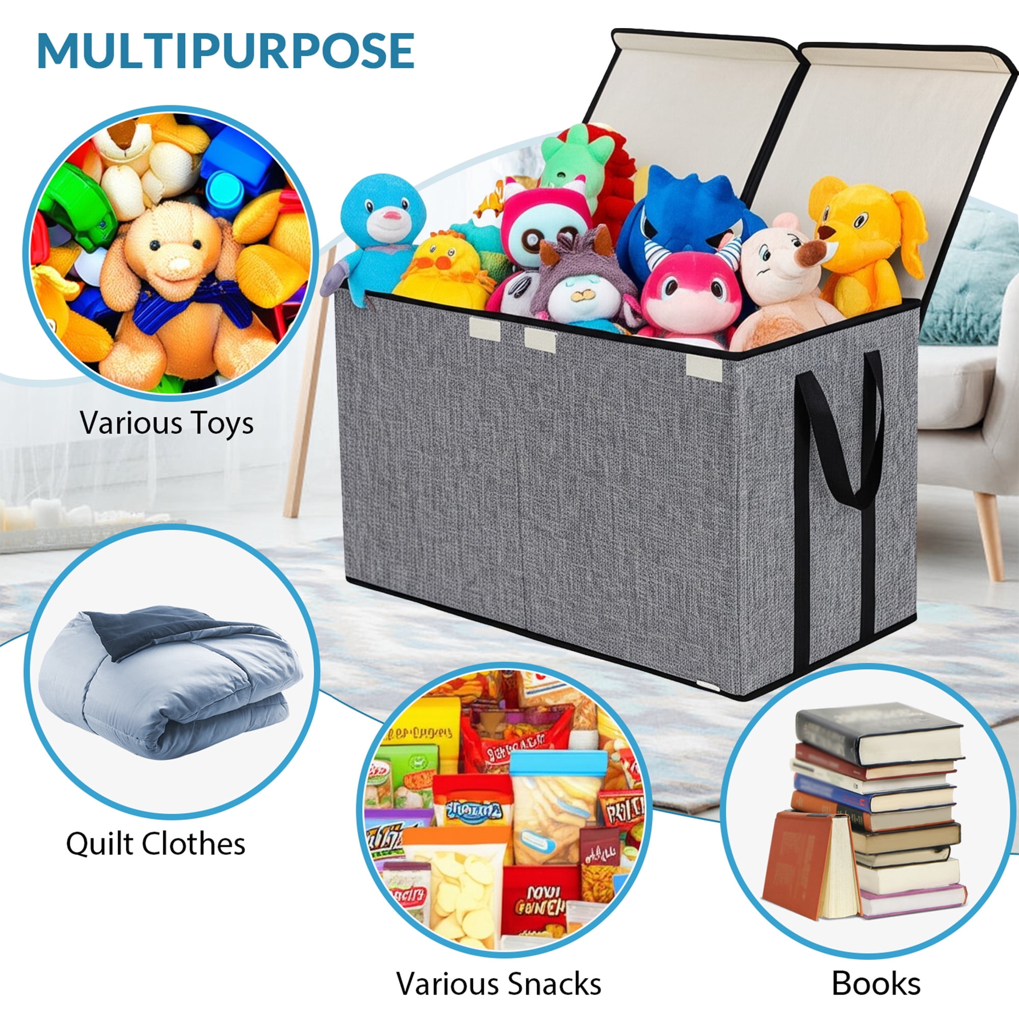 VICTORICH Extra Large Child Collapsible Toy Storage Fabric 32 gal Kids Room Toy Chest with Lid, Gray