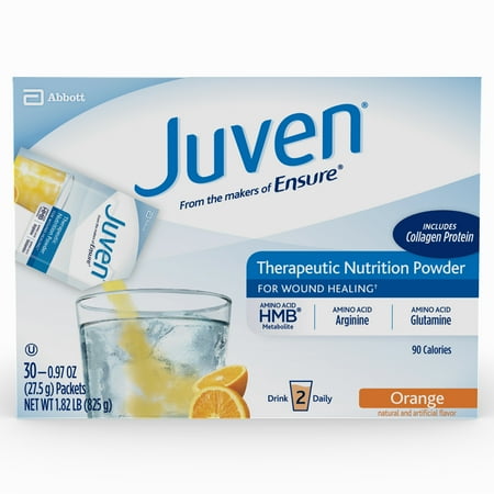 Juven Therapeutic Nutrition Drink Mix Powder for Wound Healing Includes Collagen Protein, Orange, 30