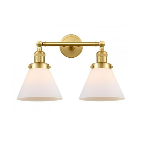 

Satin Gold Tone Bathroom Vanity 18 Wide Matte White Cased Glass Steel/Cast Brass Medium Base LED 2 Light Fixture