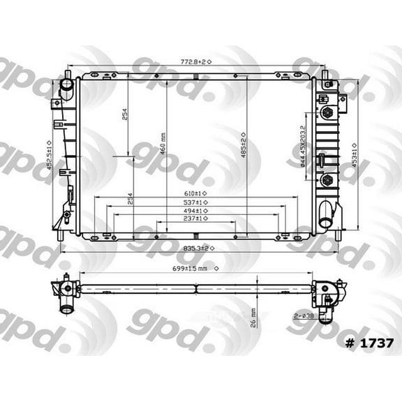 Global Parts Distributors 1737C Radiator Fits select: 1995-1997 LINCOLN TOWN CAR, 1995-1997 FORD CROWN VICTORIA