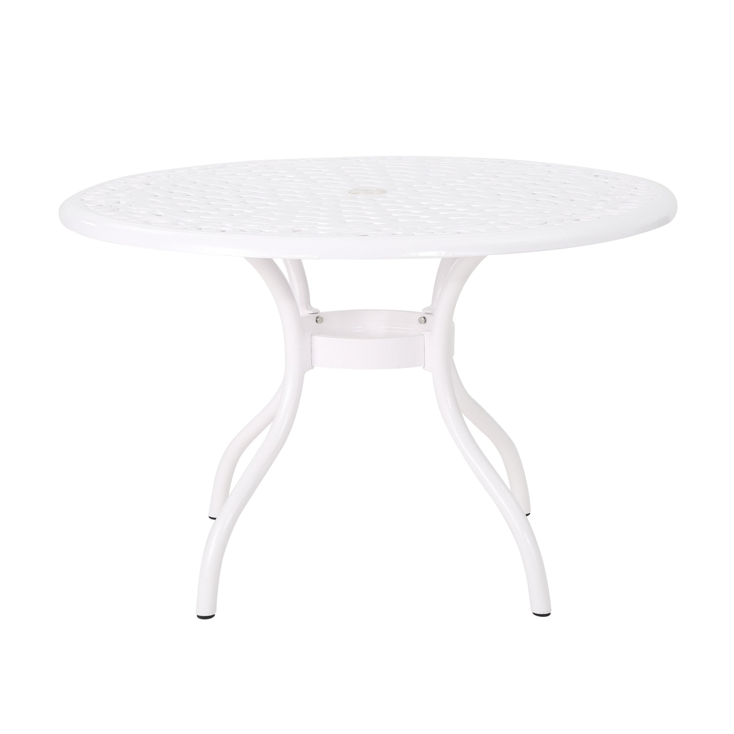 Outdoor Cast Aluminum Round Dining Table 48 Inch, Large Leisure Desktop for Patio Garden, White