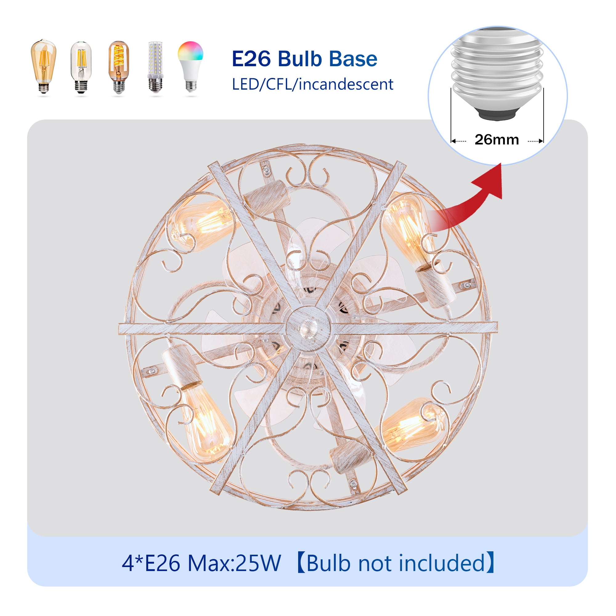 Leumius 20" White Flush Mount Ceiling Fan with Light, Reversible Motor and DC Remote Control,6 Speed Ceiling Fan,Timing for Living Room Bedroom Dining Room(NOT Included Bulbs)