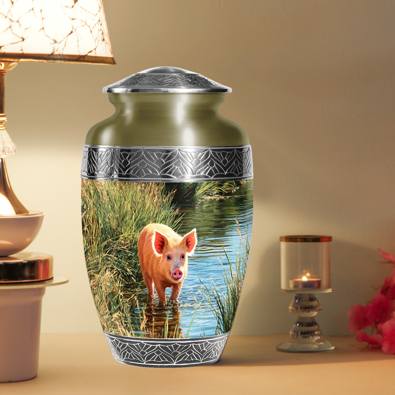 SABURIAL Pig Urn - Perfect Cremation Urn For Male & Female Ash - Burial Urns For Adult Human Ashes - Decorative Funeral Urns For Women Ash - 10 Inch Large With Velvet Bag