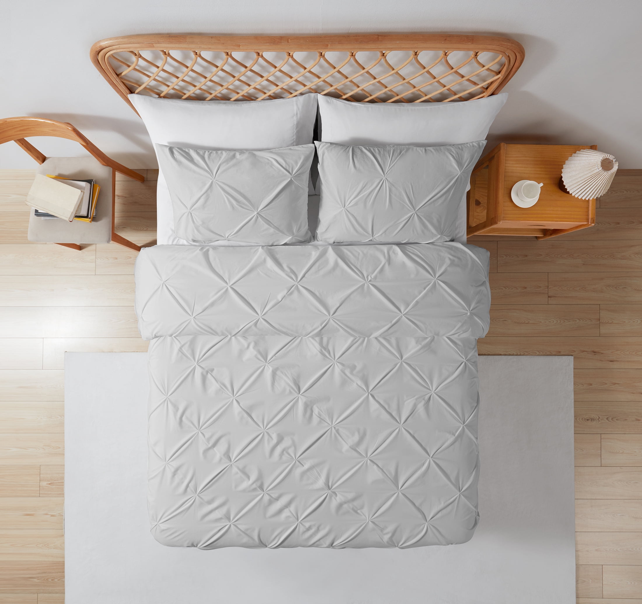 Mainstays 3 Piece Cotton Rich Pintuck Grey Duvet Cover and Sham Set