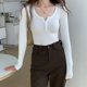 thumbnail image 1 of Camiseta de manga larga con botones para mujer, primavera 2024, básica, de color liso, ajustada, ropa de calle para mujer, jerseys de cuello bajo para mujer, 1 of 6