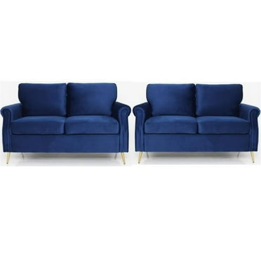 Home Square 2 Piece Velvet Living Room Loveseat Set in Dark Blue