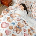 thumbnail image 4 of Erosebridal Cute Bear Bow Bedding Sets King Size, Blue Ribbon Bedding King Size, Cartoon Love Heart Reversible Comforter Sets with Sheets, Breathable Bedroom Decoration, 7pcs, 4 of 6