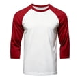 thumbnail image 5 of Men Casual Shirts Classic Raglan Basic Soft Cotton 3/4 Long Sleeve Sports Baseball Jerseys T Shirts fashion comfort Loose top Red XL, 5 of 6