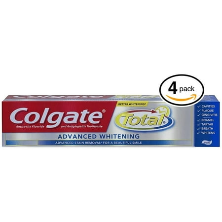 (PACK OF 4 TUBES) Total ADVANCED TOOTH WHITENING Toothpaste. Whitens & Removes Surface Stains! ANTI-CAVITY FLUORIDE, ANTI-GINGIVITIS & ANTI-PLAQUE! (Pack of 4 Tubes,.., By Colgate From